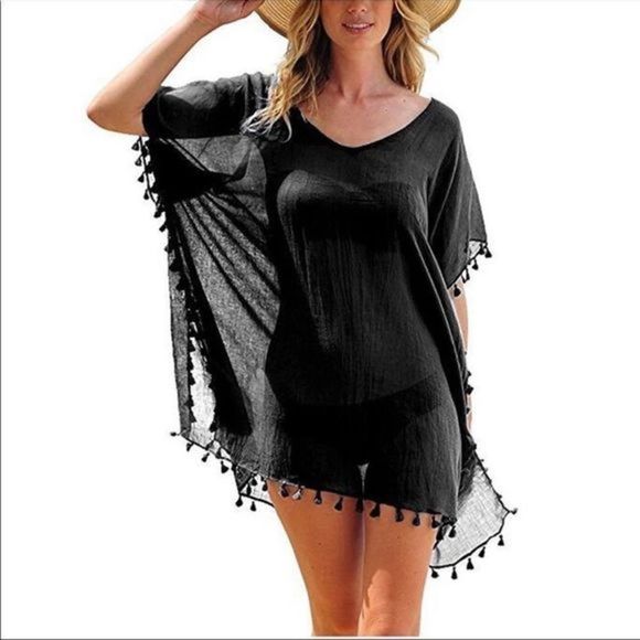 Other - Swimsuit Cover Up with Tassels BLACK